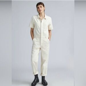 EUC Everlane The Supersoft Short Sleeve Denim Coverall in Ecru Cream sz 4